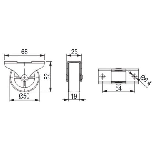 4x Möbel-Bockrolle mit Metallgriff | Ø 50 mm