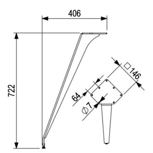 2x Schräges Tischfüße aus Stahl | Höhe 722mm | Mattschwarz RAL 9005