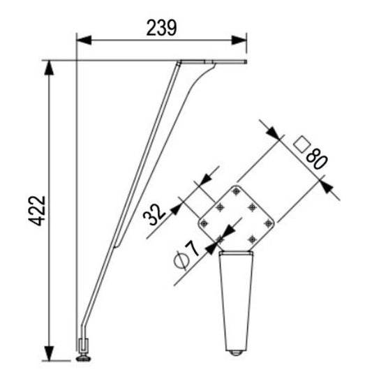 2x Schräges Tischfüße aus Stahl | Höhe 422mm | Mattschwarz RAL 9005