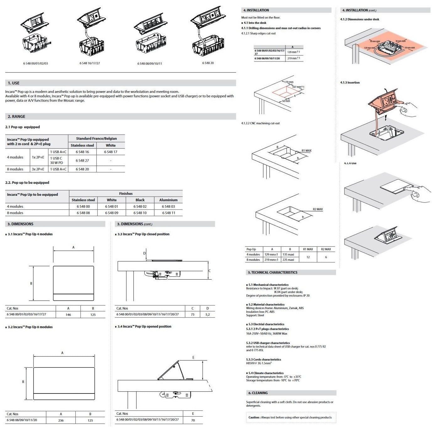 Pop-up Ausziehbare Steckdose | 230V | USB A/C | HDMI | RJ45