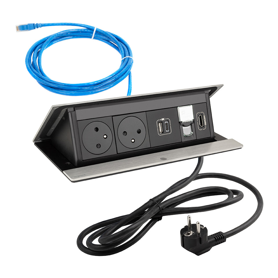 Doppel-Pop-up Ausziehbare Steckdose | 230V | USB A/C | HDMI | RJ45