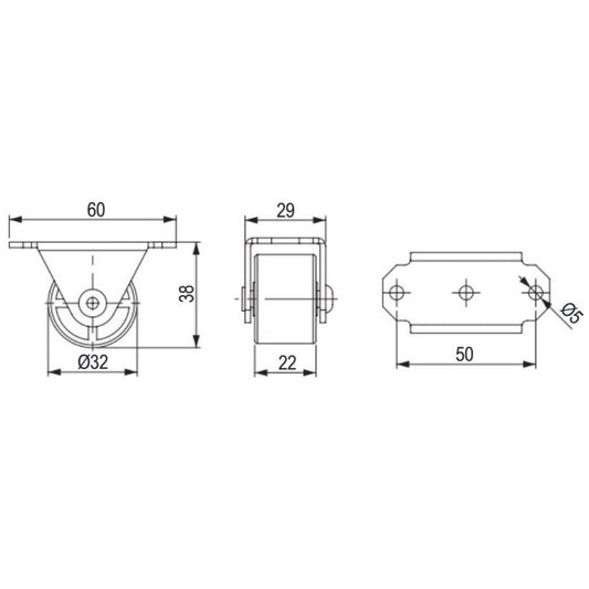 4x Möbel-Bockrolle mit Metallgriff | Ø 32 mm