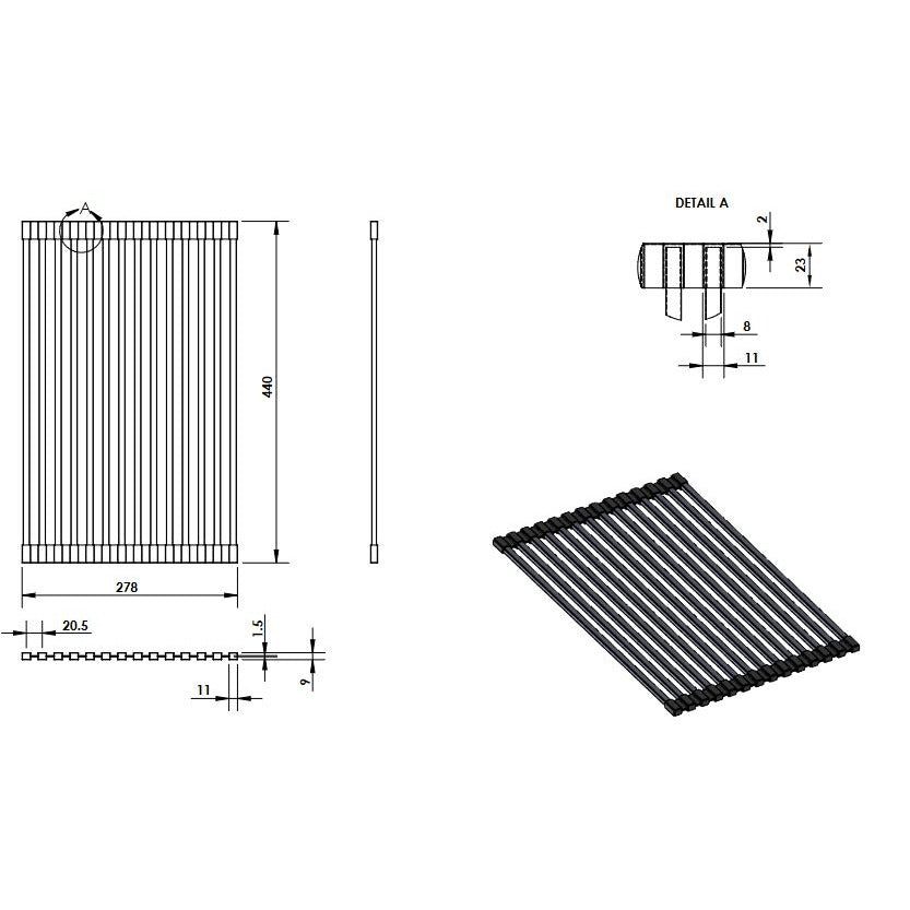 Rollmatte aus Edelstahl | 440x278 mm