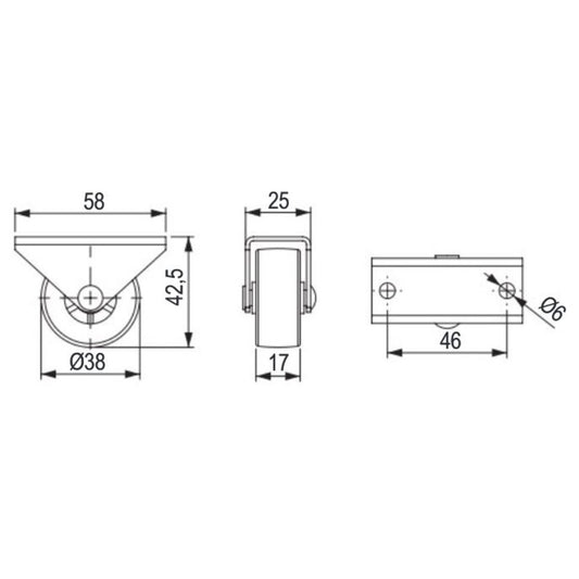 4x Möbel-Bockrolle mit Metallgriff | Ø 38 mm