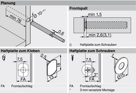 BLUM Tip ON Mechanismus für Scharnier 76mm mit Magnet 956A1004