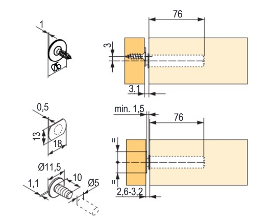 BLUM Tip ON Mechanismus für Scharnier 76mm mit Magnet 956A1004