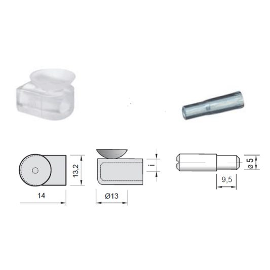 100x Regalträger mit Kunststoff-Saugnapf | Ø 7x5 mm | Nickel