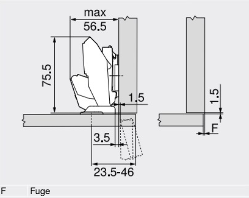 BLUM Scharnier für dünne Materialien 8-14mm 110° BLUMOTION 71B453T