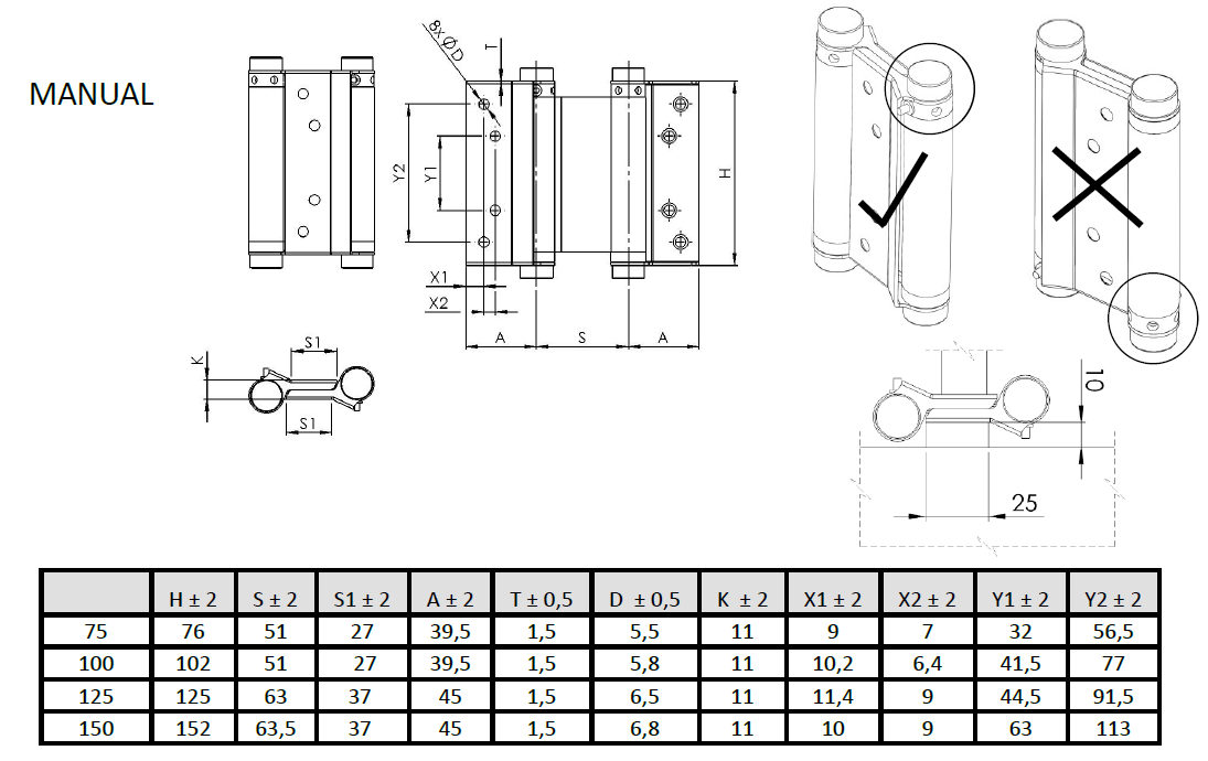 Pendeltürscharniere Edelstahl Bandhöhe 150mm 1 Paar