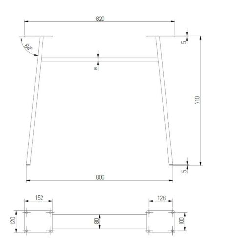 Tischbein H-Form schwarz Loft-Look für Tische, Bänke, Waschtische | Höhe 710mm