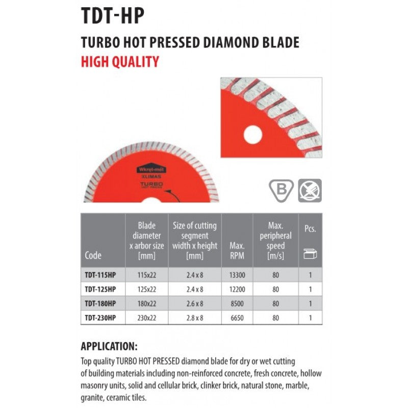 TURBO HOT-PRESSED DIAMANT TRENNSCHEIBE TDT-HP